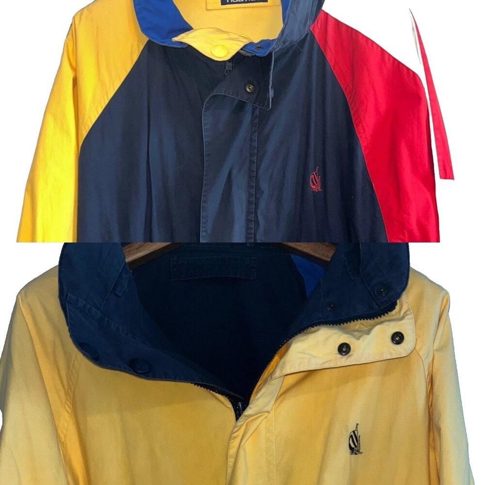 Vintage 90s Nautica Reversible Jacket XL Color Block Sailing Yellow Blue Red Wht